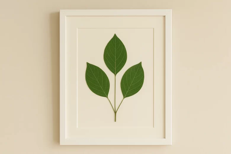 Folhas prensadas decoração minimalista em quadro