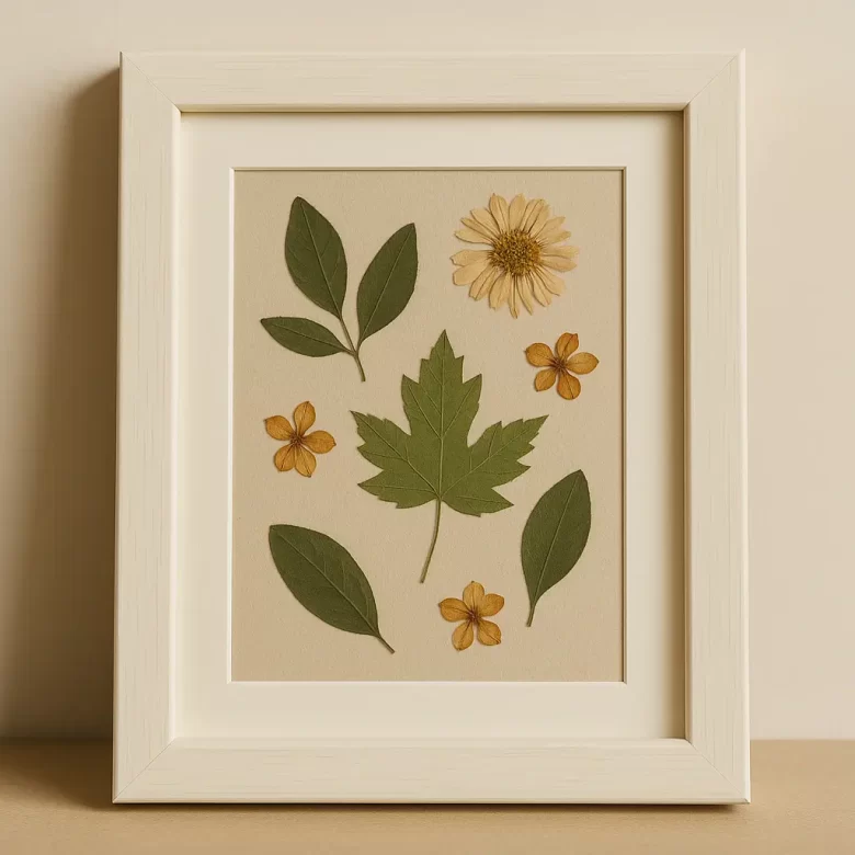 quadros com folhas e flores secas